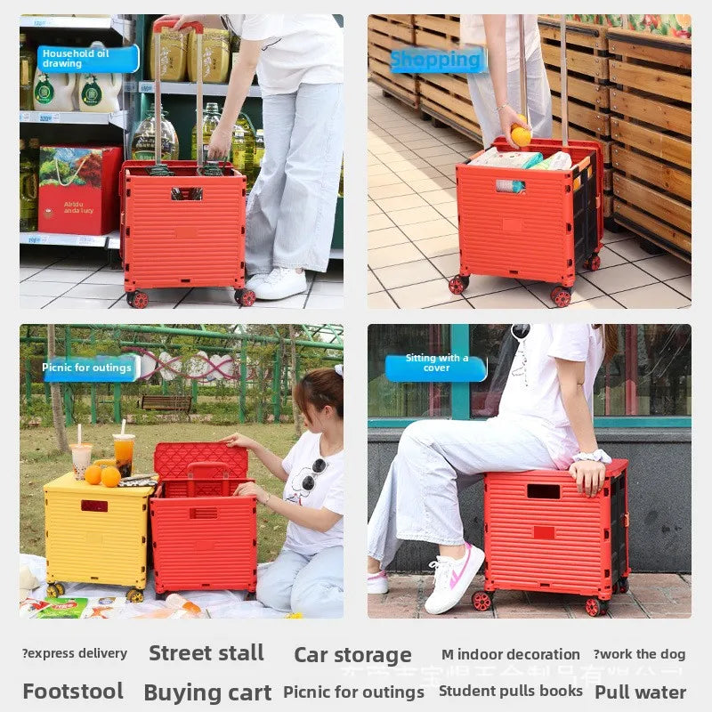 Folding Shopping Cart with Silent Wheels, Compact Lightweight Grocery Trolley-Ridorn