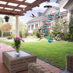 Glass Hummingbird Feeder with Wind Chime, Handcrafted Garden Bird Feeder Ornament-Ridorn