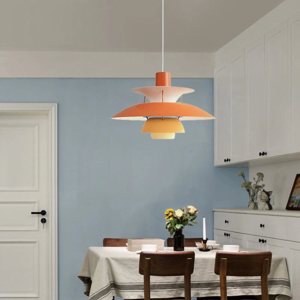 Modern gradient LED pendant light umbrella-style design studio view