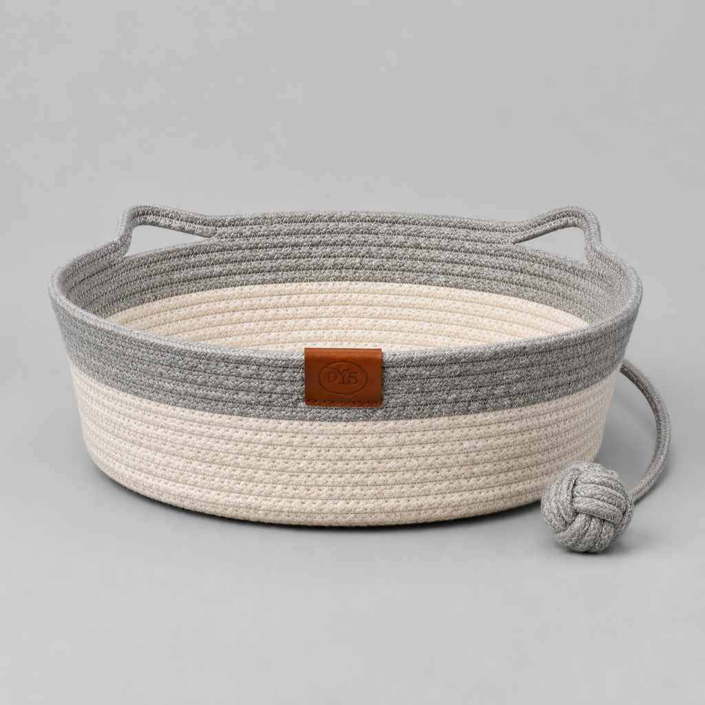 Handwoven Cotton Rope Cat Bed, Cozy Round Pet Basket for Cats & Small Pets