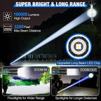 High-Power LED Flashlight 100,000 Lumens, Rechargeable Long-Range Torch for Camping & Outdoor-Ridorn