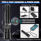 High-Power LED Flashlight 100,000 Lumens, Rechargeable Long-Range Torch for Camping & Outdoor-Ridorn