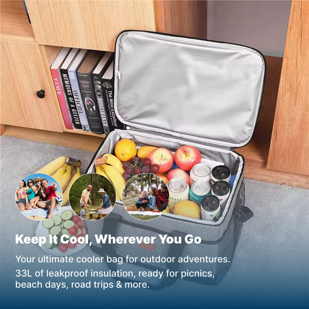 Insulated Cooler Bag 33L, Waterproof Leakproof Tote for Picnic, Beach & Camping-Ridorn