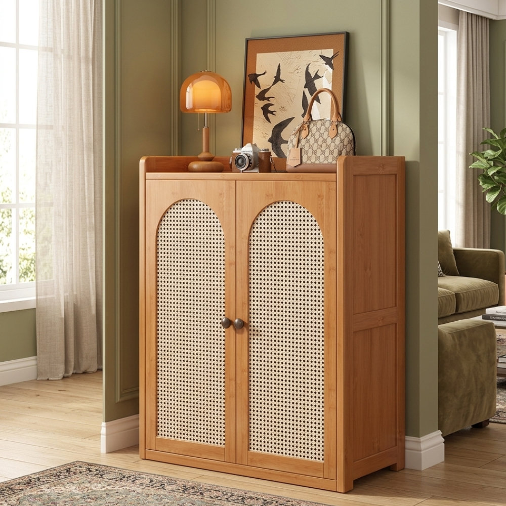 Japanese-Inspired Bamboo Shoe Storage Cabinet - 6 to 8 Tiers | Ridorn-Shoe Storage-Ridorn