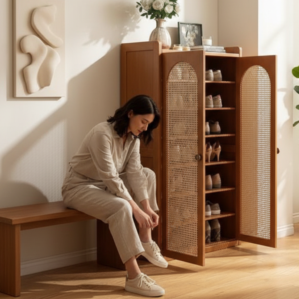 Japanese-Inspired Bamboo Shoe Storage Cabinet - 6 to 8 Tiers | Ridorn-Shoe Storage-Ridorn