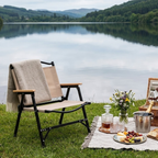 Khaki Minimalist Outdoor Camping Chair with Armrests, | Ridorn-Outdoor Furniture-Ridorn