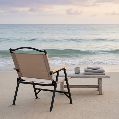Khaki Minimalist Outdoor Camping Chair with Armrests, | Ridorn