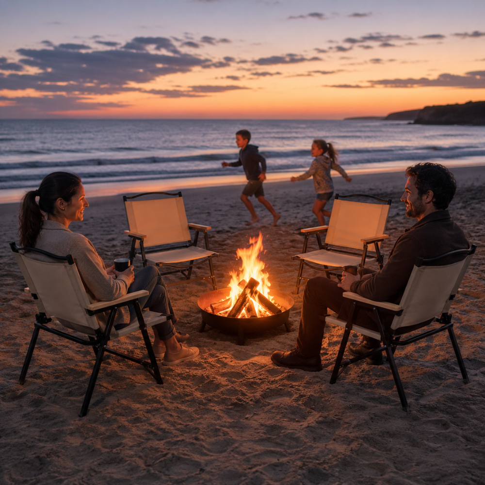 Khaki Minimalist Outdoor Camping Chair with Armrests, | Ridorn