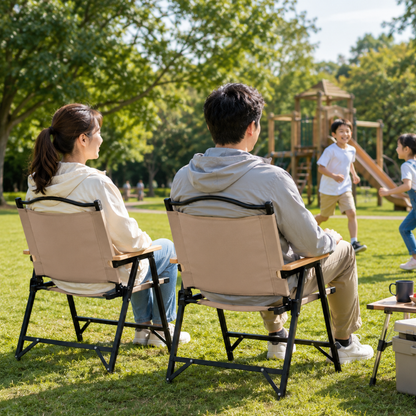 Khaki Minimalist Outdoor Camping Chair with Armrests, | Ridorn