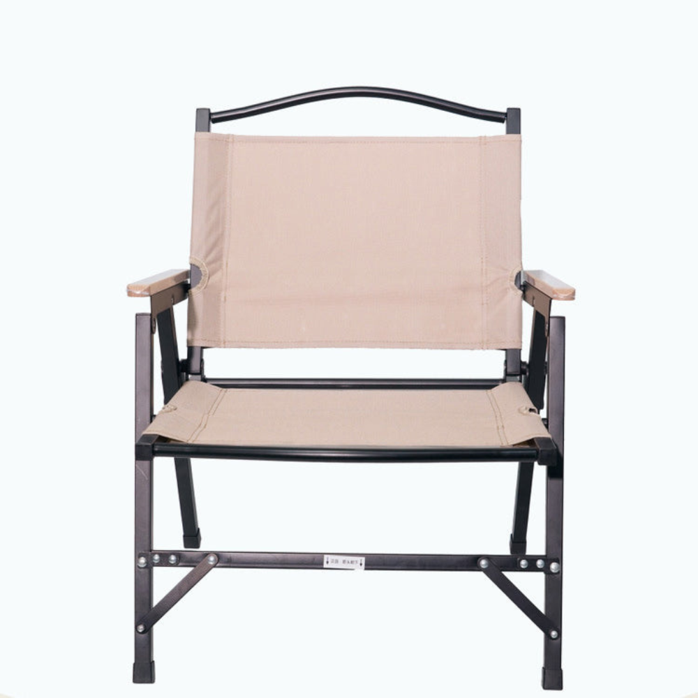 Khaki Minimalist Outdoor Camping Chair with Armrests, | Ridorn