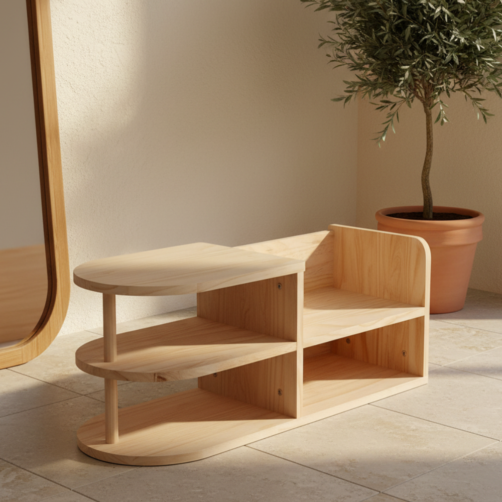 Kids Shoe Storage Bench with Dual-Tier Pine Wood Organizer | Ridorn-Benches-Ridorn