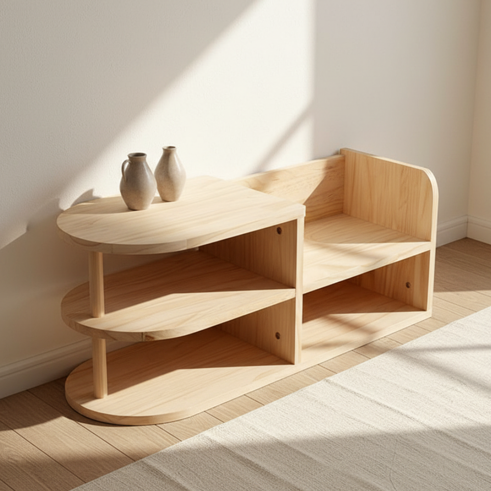Kids Shoe Storage Bench with Dual-Tier Pine Wood Organizer | Ridorn-Benches-Ridorn