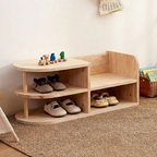 Kids Shoe Storage Bench with Dual-Tier Pine Wood Organizer | Ridorn-Benches-Ridorn