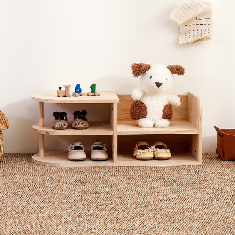 Kids Shoe Storage Bench with Dual-Tier Pine Wood Organizer | Ridorn-Benches-Ridorn