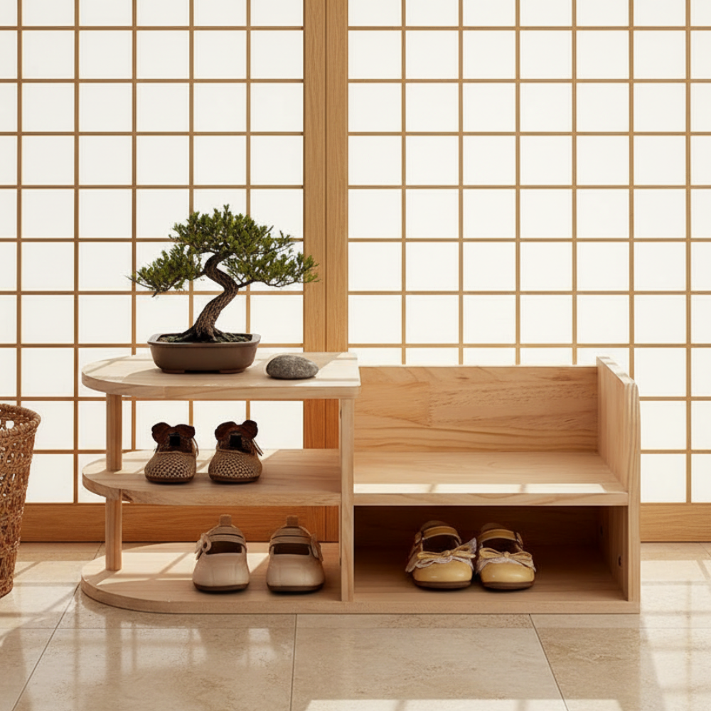 Kids Shoe Storage Bench with Dual-Tier Pine Wood Organizer | Ridorn-Benches-Ridorn