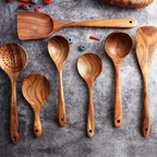 Eco friendly kitchen utensil set natural wood studio view