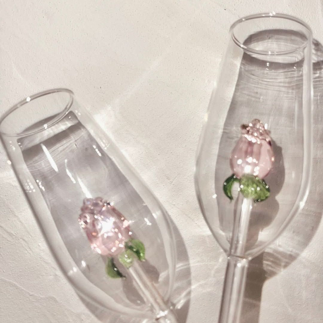 La Vie En Rose | Handmade Champagne Glass
