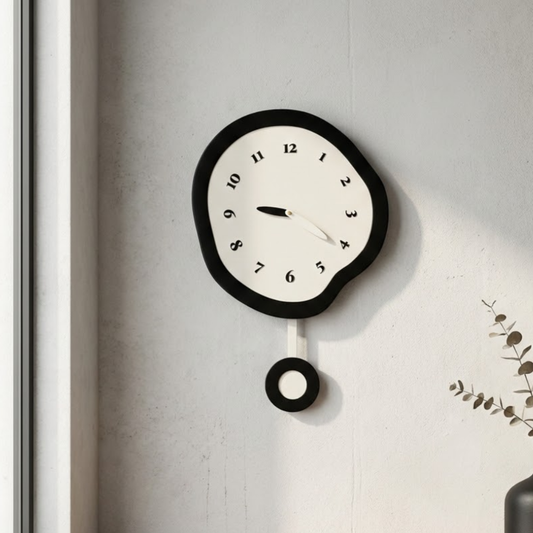 Large modern wall clock unique warped design front view