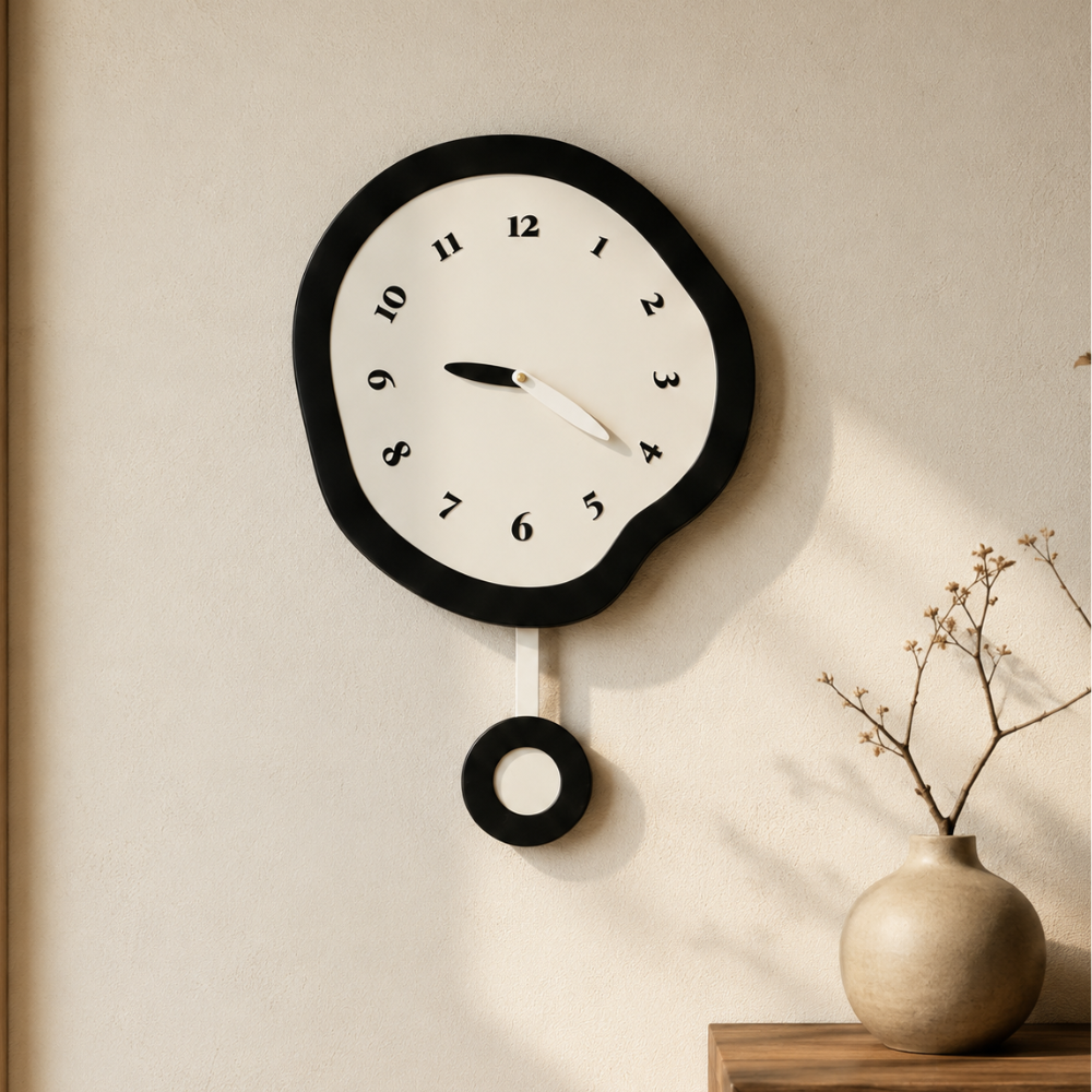 Large Modern Wall Clock with Unique Warped Design and | Ridorn