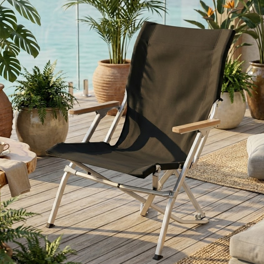 Outdoor camping chair lightweight tall with armrests front view