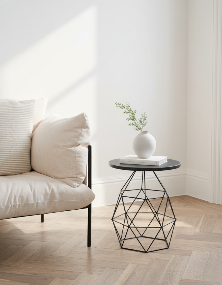 Modern black side table minimalist design front view