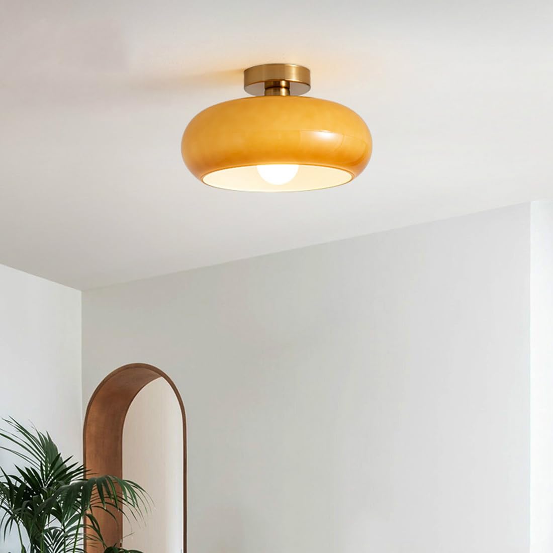 Elegant Round Amber Glass Ceiling Light for Modern Spaces | Ridorn