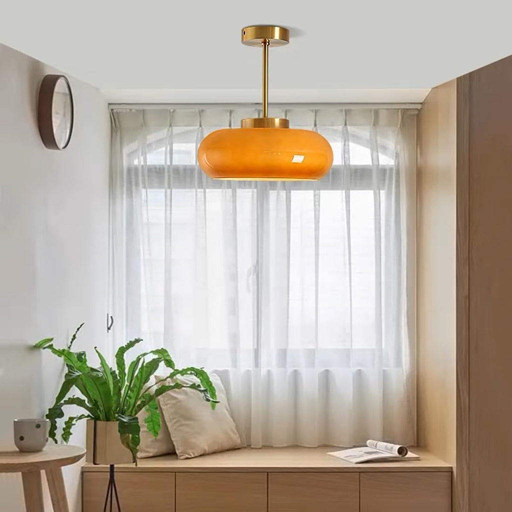 Elegant Round Amber Glass Ceiling Light for Modern Spaces | Ridorn