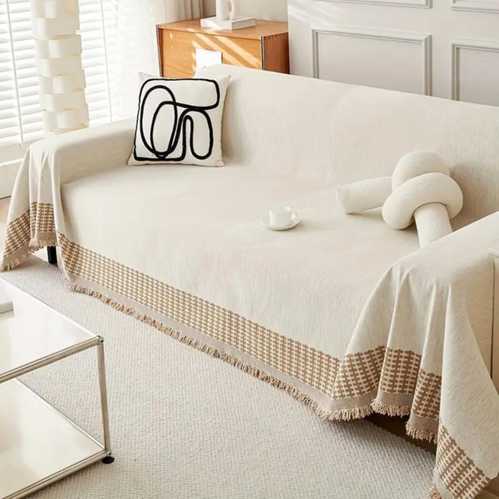 Living Room Rustic Sofa Cover | Versatile Throw with Tassel Detail | Ridorn