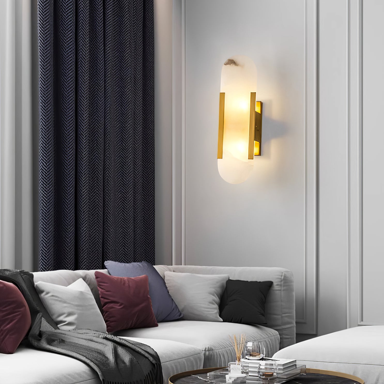 Living Room Wall Light | Elongated Alabaster Design | Ridorn
