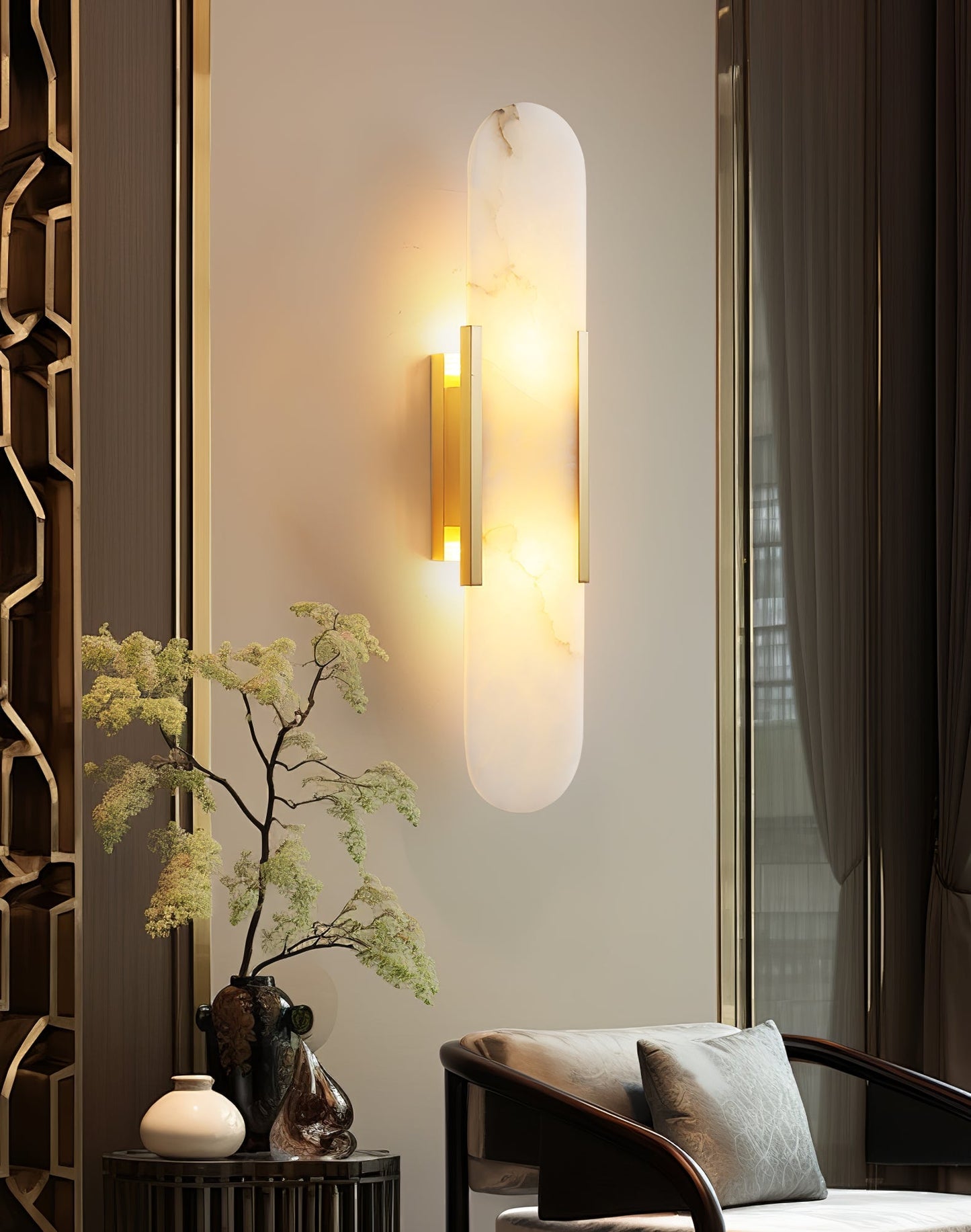 Living Room Wall Light | Elongated Alabaster Design | Ridorn