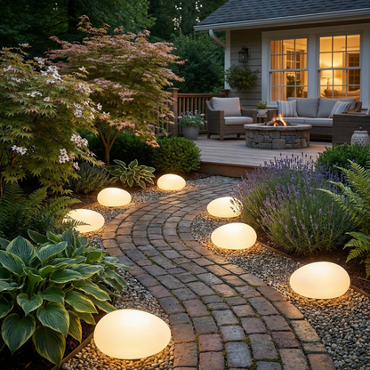 Outdoor waterproof solar pebble stone light front view