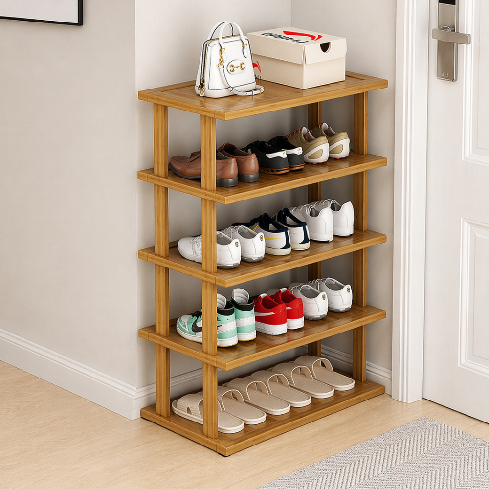 Chic 5-Tier Bamboo Shoe Storage Rack for Entryway | Ridorn