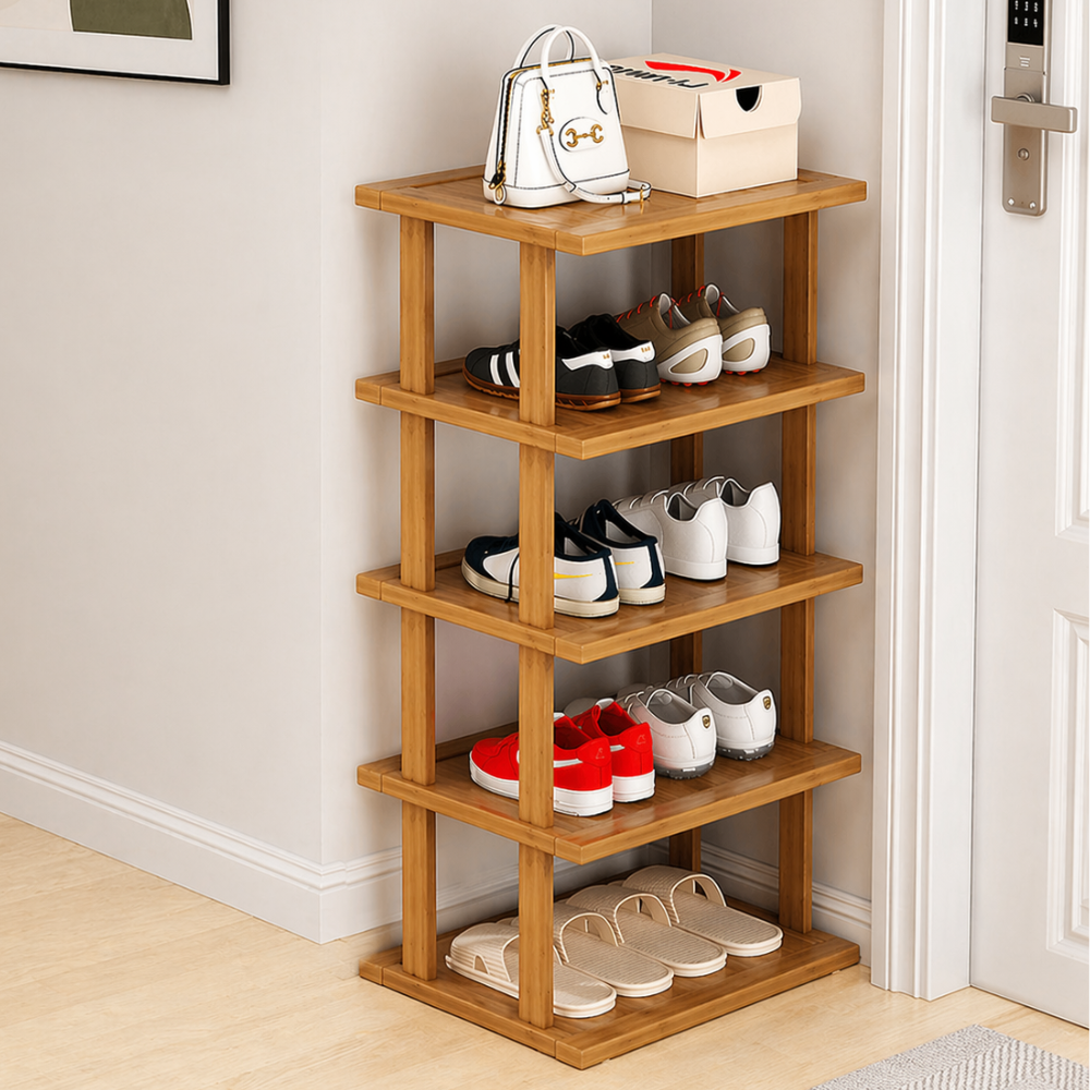 Chic 5-Tier Bamboo Shoe Storage Rack for Entryway | Ridorn