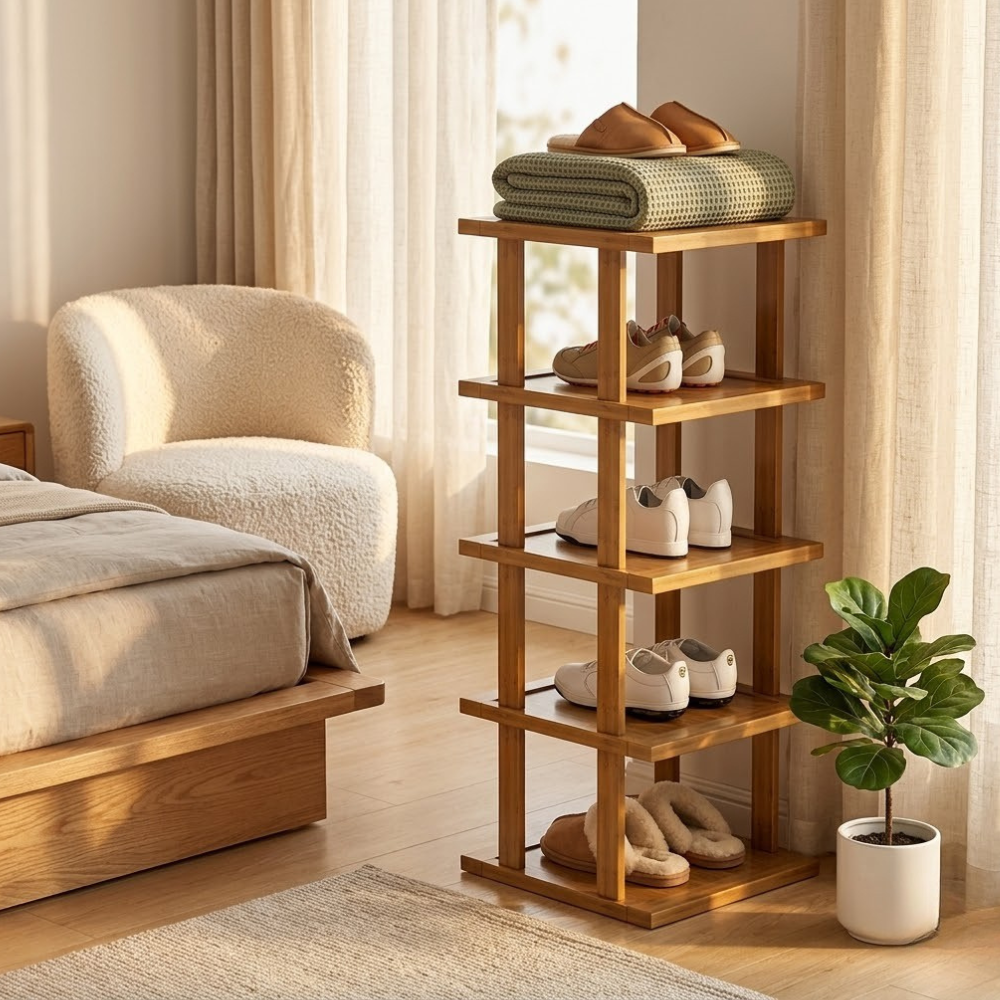 Chic 5-Tier Bamboo Shoe Storage Rack for Entryway | Ridorn