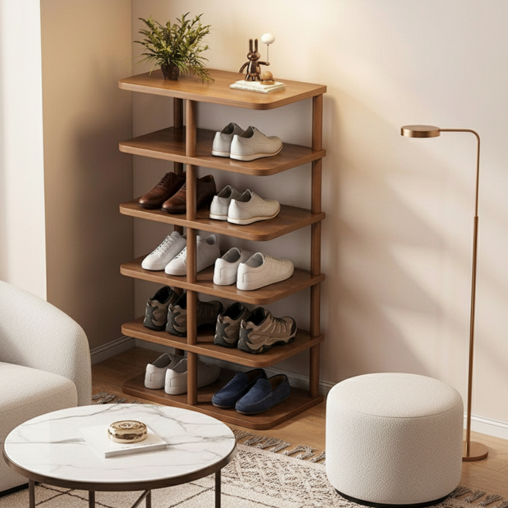 Minimalist Shoe Storage Rack - 6/7 Tier PVC & Wood Organizer | Ridorn-Shoe Storage-Ridorn