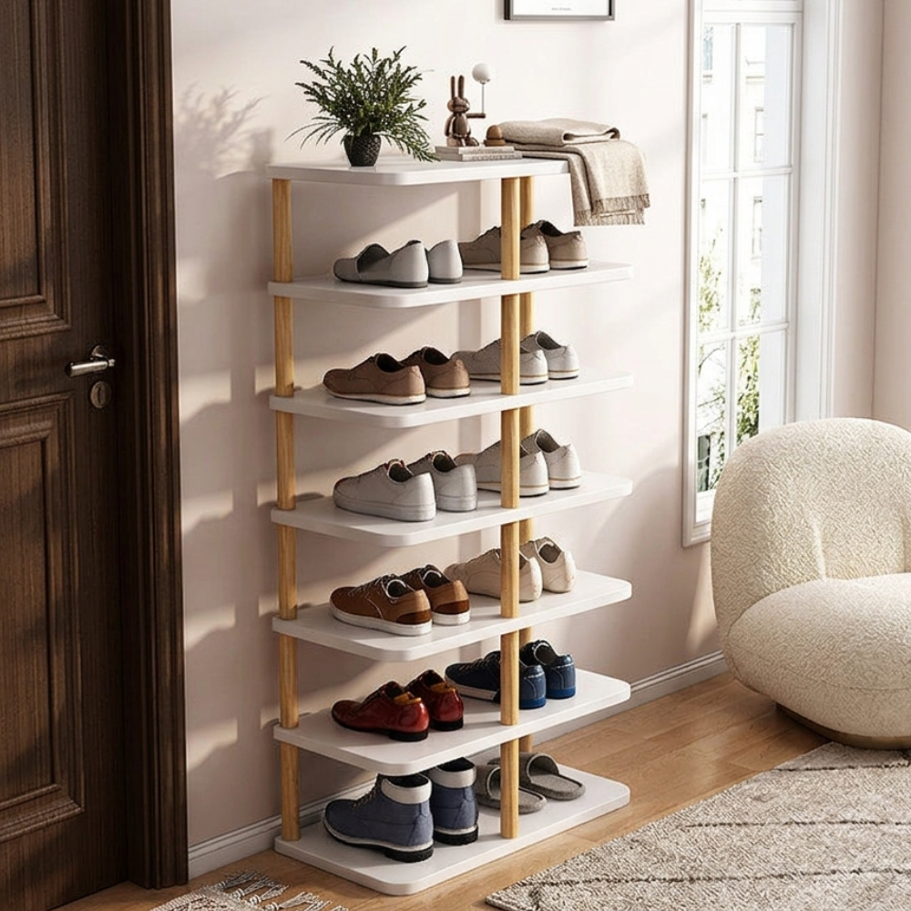 Minimalist Shoe Storage Rack - 6/7 Tier PVC & Wood Organizer | Ridorn-Shoe Storage-Ridorn
