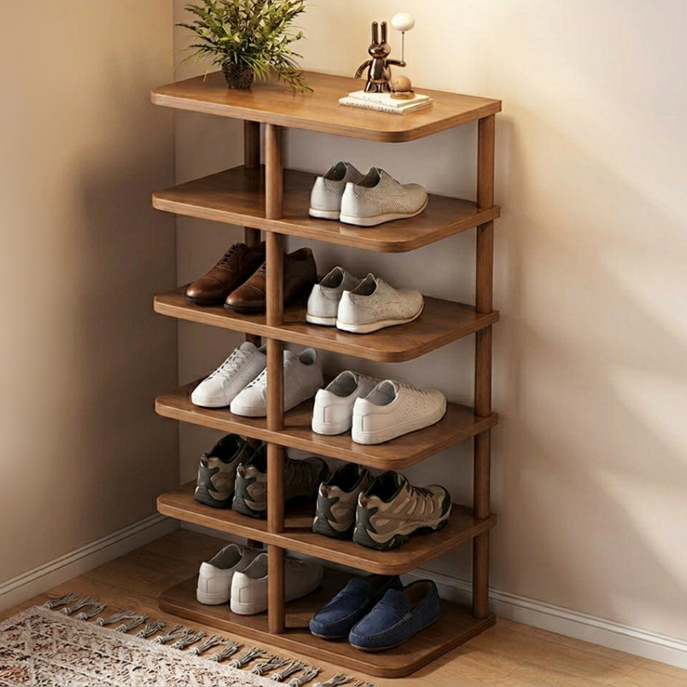 Minimalist Shoe Storage Rack - 6/7 Tier PVC & Wood Organizer | Ridorn-Shoe Storage-Ridorn