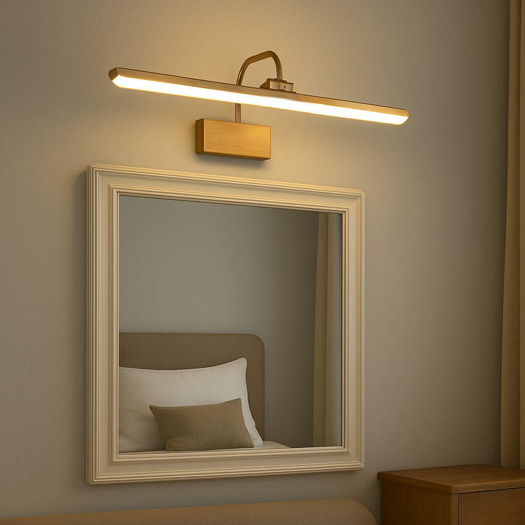 Modern LED Bathroom Vanity Light | Satin Gold Wall Mount Fixture | Ridorn