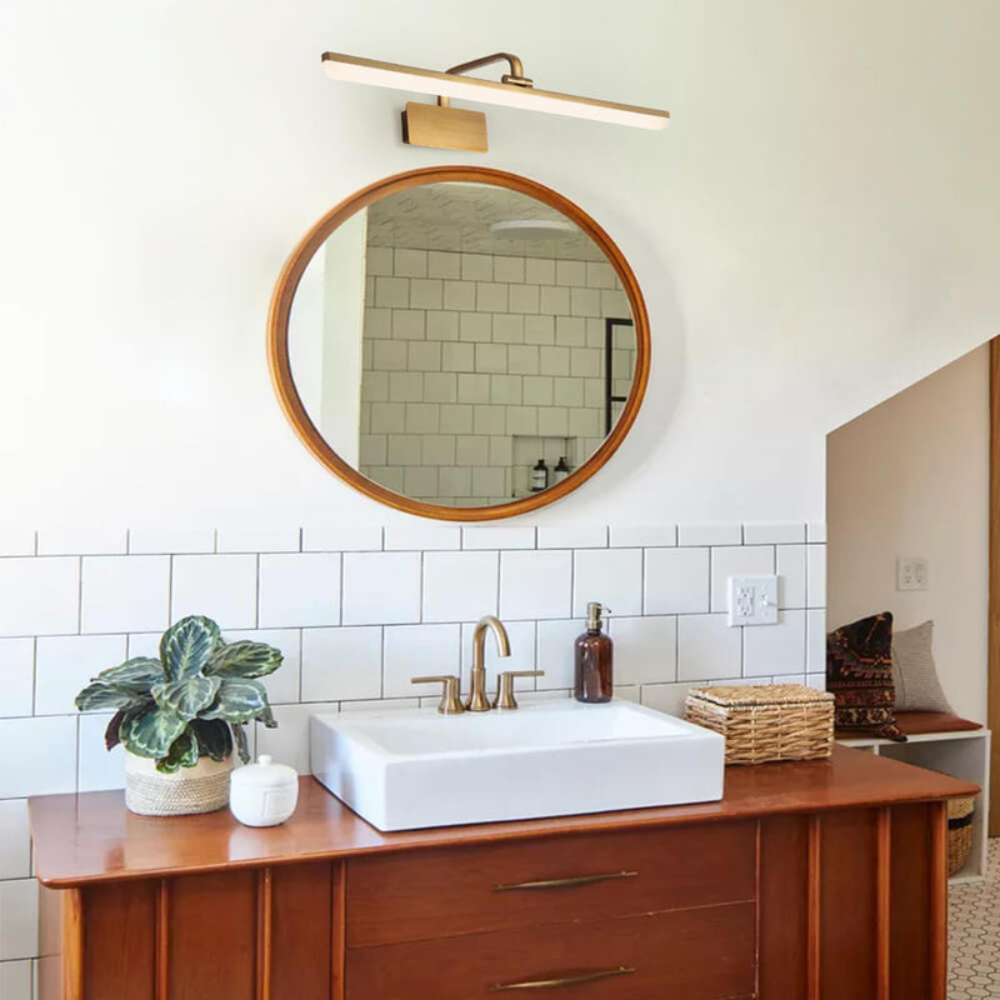 Modern LED Bathroom Vanity Light | Satin Gold Wall Mount Fixture | Ridorn