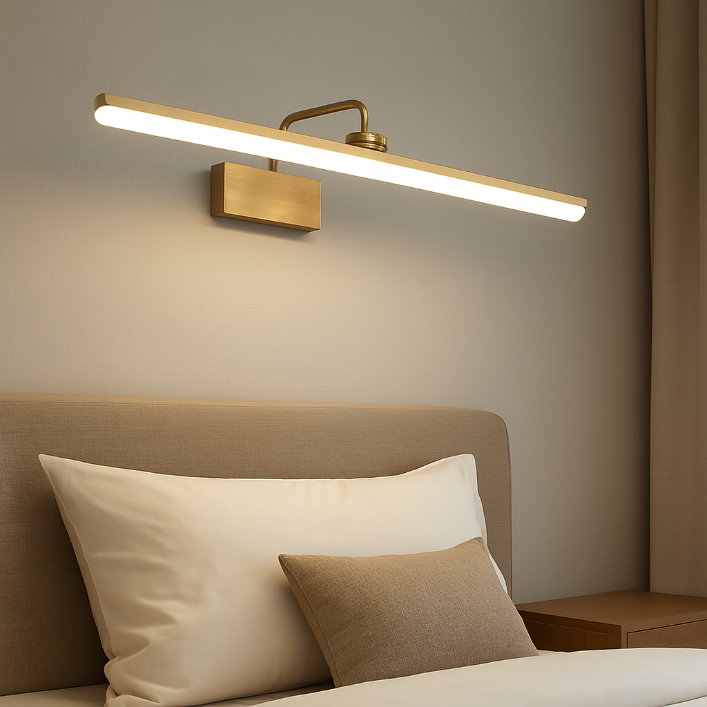 Modern LED Bathroom Vanity Light | Satin Gold Wall Mount Fixture | Ridorn