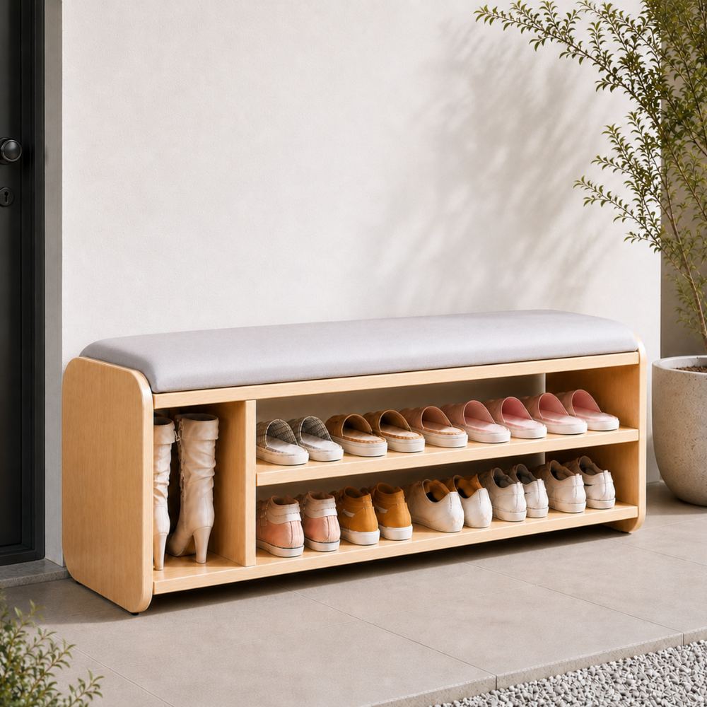 Modern Minimalist Shoe Bench with Two-Tier Storage and | Ridorn-Benches-Ridorn