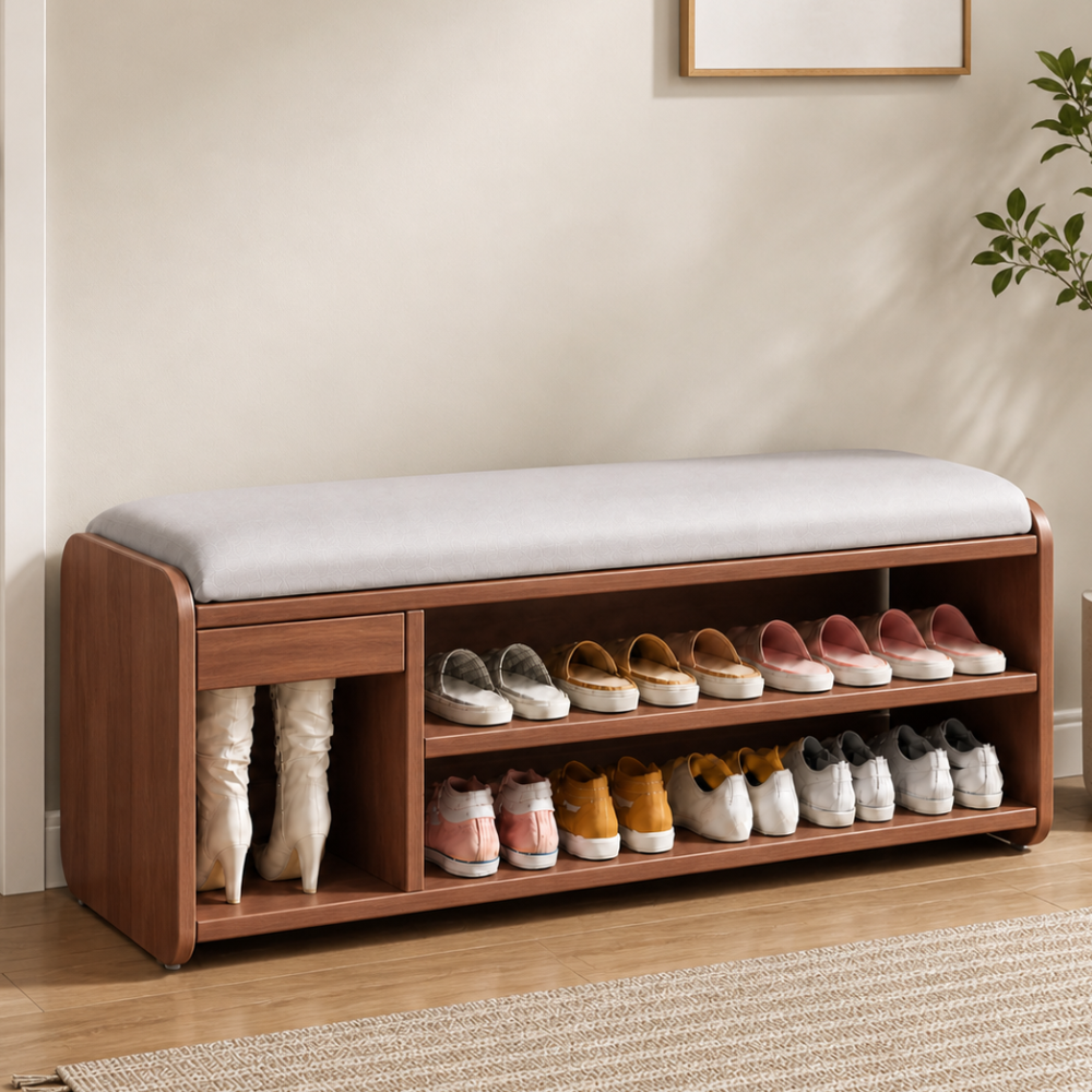 Modern Minimalist Shoe Bench with Two-Tier Storage and | Ridorn-Benches-Ridorn