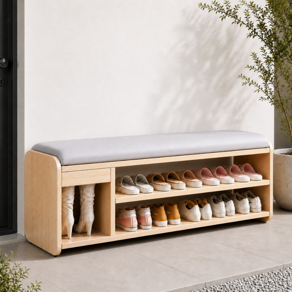 Modern Minimalist Shoe Bench with Two-Tier Storage and | Ridorn-Benches-Ridorn