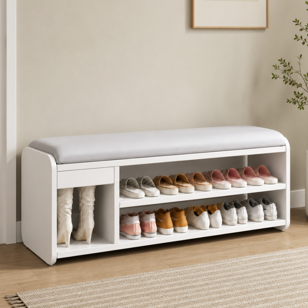 Modern Minimalist Shoe Bench with Two-Tier Storage and | Ridorn-Benches-Ridorn