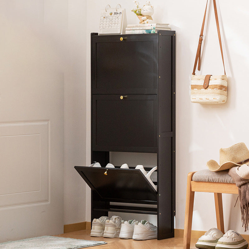 Modern Minimalist Shoe Storage Cabinet in Black Bamboo & MDF | Ridorn-Shoe Cabinets-Ridorn