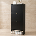 Modern Minimalist Shoe Storage Cabinet in Black Bamboo & MDF | Ridorn-Shoe Cabinets-Ridorn