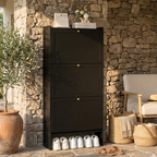 Modern Minimalist Shoe Storage Cabinet in Black Bamboo & MDF | Ridorn-Shoe Cabinets-Ridorn