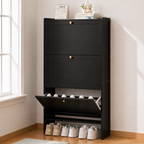 Modern Minimalist Shoe Storage Cabinet in Black Bamboo & MDF | Ridorn-Shoe Cabinets-Ridorn