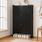 Modern Minimalist Shoe Storage Cabinet in Black Bamboo & MDF | Ridorn-Shoe Cabinets-Ridorn