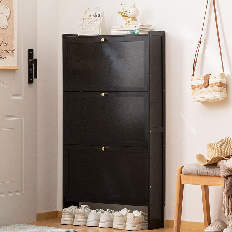 Modern Minimalist Shoe Storage Cabinet in Black Bamboo & MDF | Ridorn-Shoe Cabinets-Ridorn